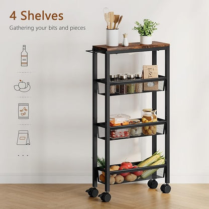 Hoctieon Slim Rolling Storage Cart, 4-Tier Narrow Kitchen Storage Cart - Image 2