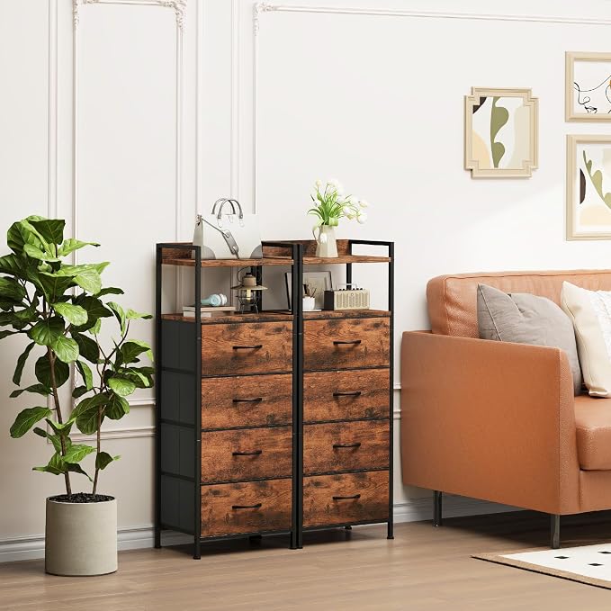 Somdot Nightstand with 4 Drawers, Vertical Fabric Dresser - Image 4