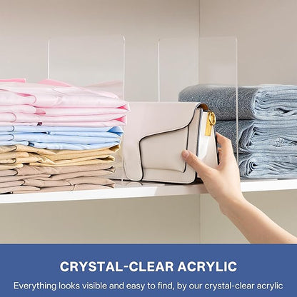 HBlife Acrylic Shelf Dividers for Closet Organization, 6 Pack Clear Sturdy - Image 2