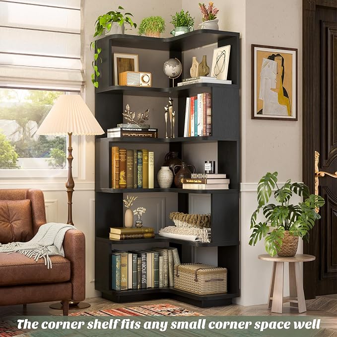 Armocity Corner Book Shelf, 6-Shelf L Shaped Corner Bookshelf - Image 4
