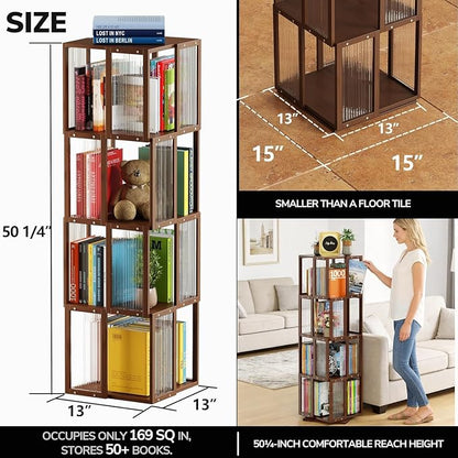 BAMEOS Rotating Bookshelf Tower 4 Tier, 360 Spinning Bookcase - Image 3
