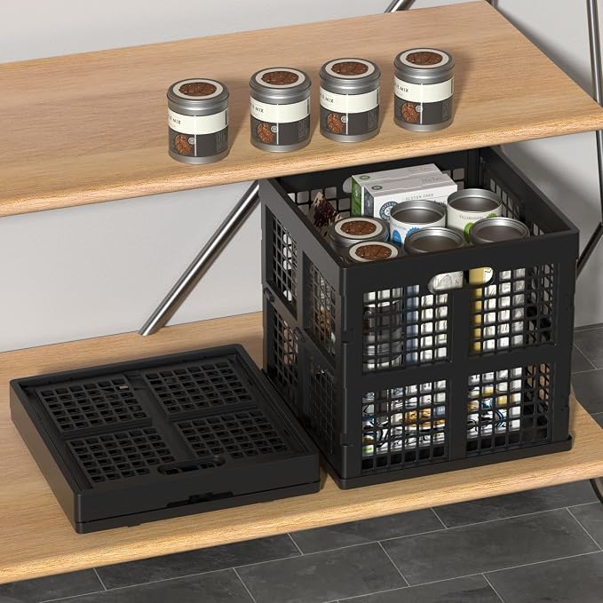 36 L Stackable Plastic Milk Crate, Collapsible Crates, 3 Packs | 13" Black - Image 5