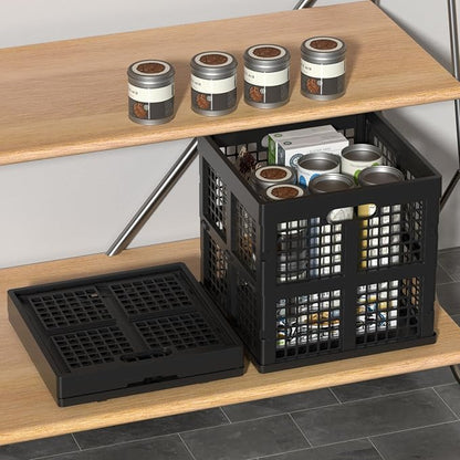36 L Stackable Plastic Milk Crate, Collapsible Crates, 3 Packs | 13" Black - Image 5