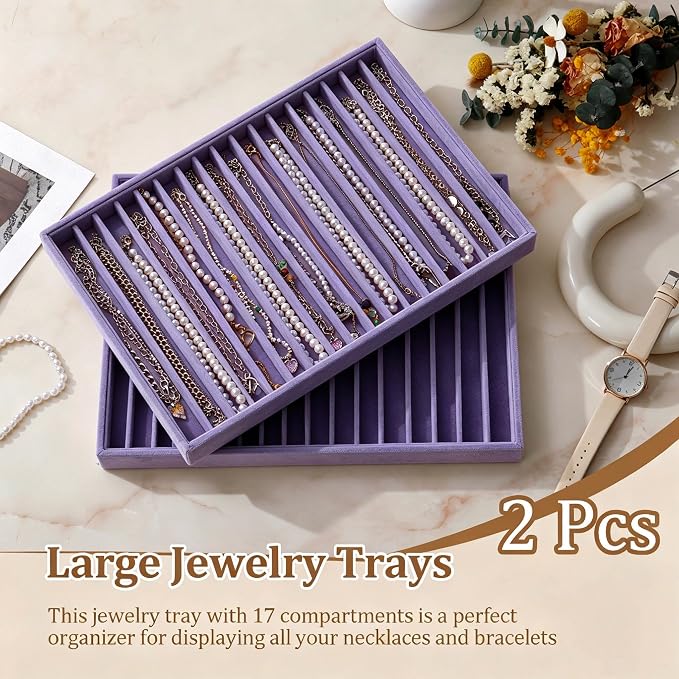 Large Velvet Jewelry Tray 2 Pack Stackable Jewelry Display Drawer Inserts Trays - Image 2