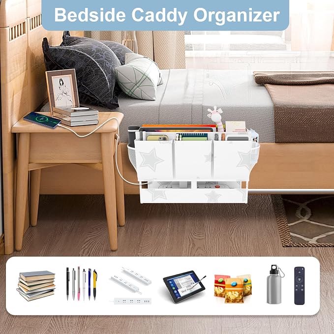 homyfort Bedside Caddy Organizer, Dual-Purpose Bedside Storage - Image 3