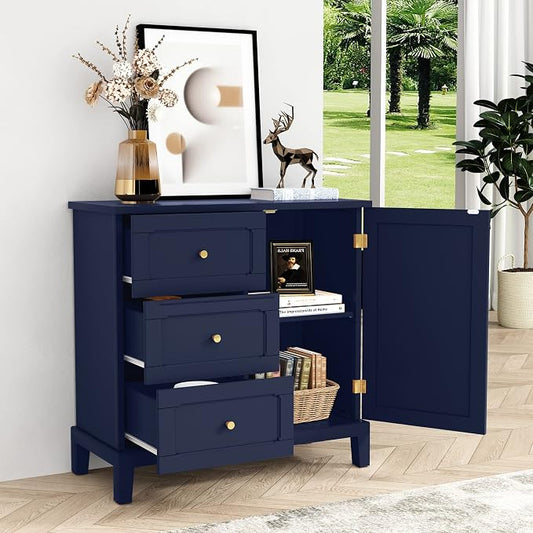 HLR Accent Cabinet with 3 Drawers and Door, Wooden Storage Cabinet with Shelves by HomeDeservesaRelaxLiving