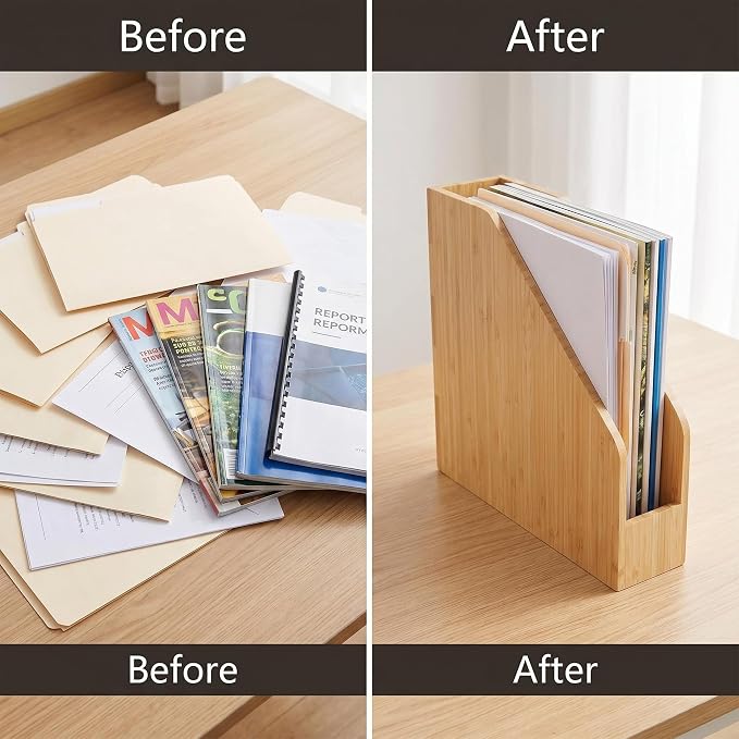 2 Pack Bamboo Magazine Holder Wood Magazine File Holder | Frames Document - Image 4