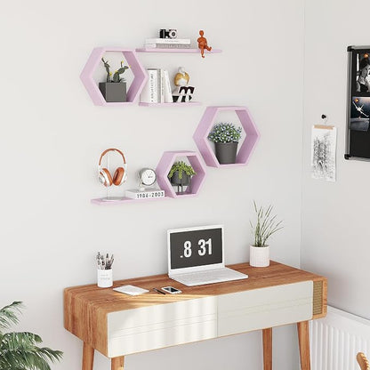 Wooden Hexagon Floating Shelves Wall Mounted, Rustic Honeycomb Shelves - Image 5