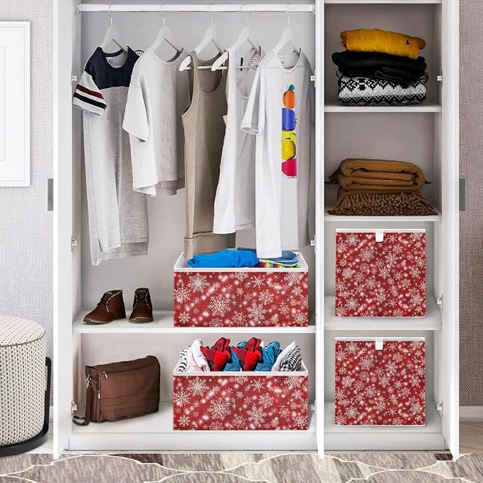 Christmas Snowflakes Closet Organizers Storage Cubes Red Storage Bins Shelf - Image 7