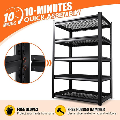 45.6"W Garage Shelving Heavy Duty Storage Shelves, 5-Tier Adjustable Metal - Image 7