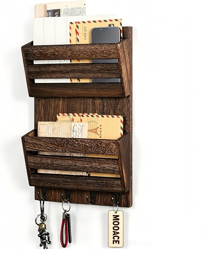 MOOACE Mail Organizer Wall Mount, Wood Mail and Key Holder by MOOACE