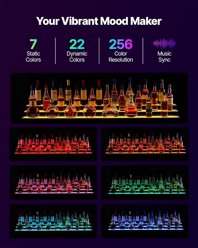 VEVOR LED Lighted Liquor Bottle Display, 3 Tier 70 Inch, Illuminated Home Bar - Image 3