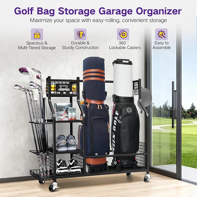 Golf Bag Storage Garage Organizer, Golf Bag Storage Stand and Other Golfing - Image 2