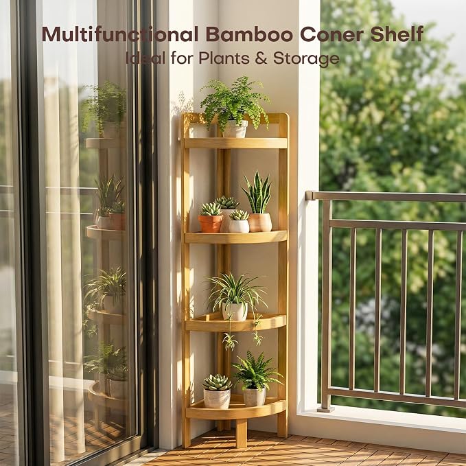 2026 New Bamboo Standing Shelf, 4 Tier Corner Shelf Stand, Free-Standing Shelf - Image 8