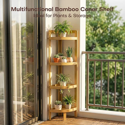 2026 New Bamboo Standing Shelf, 4 Tier Corner Shelf Stand, Free-Standing Shelf - Image 8