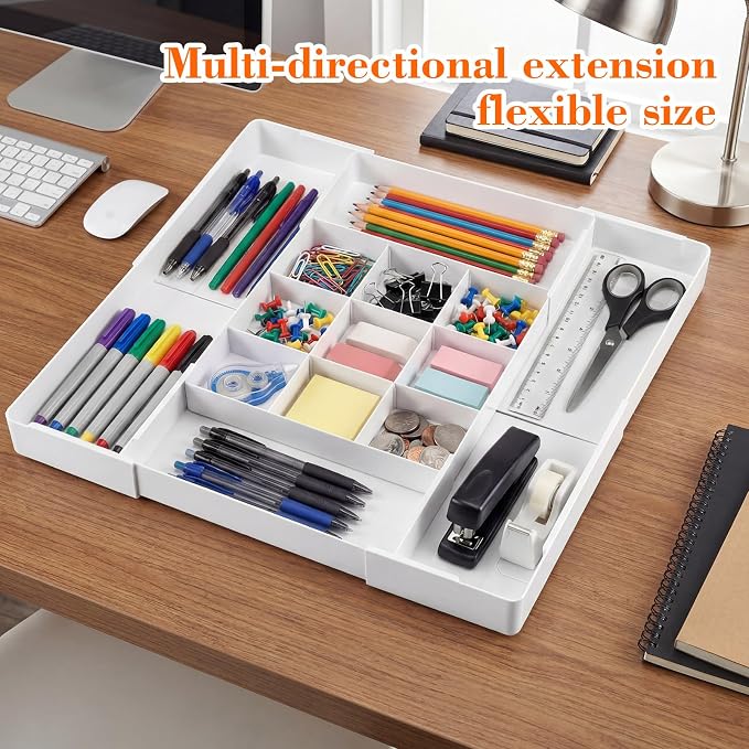 Briwooody 2 Pcs Large Expandable Acrylic Drawer Organizers, Grid Adjustable - Image 4