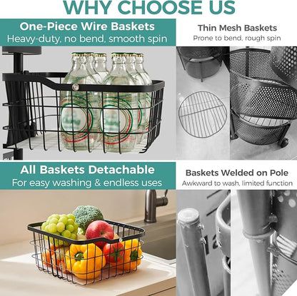 5 Tier Rotating Kitchen Storage Cart, Fruit Vegetable Potato Rack Stand | - Image 3