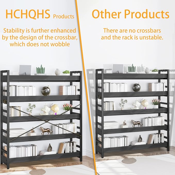 HCHQHS 5 Tier Bookshelf, Adjustable Industrial Bookcase, Vertical Tall Book - Image 6