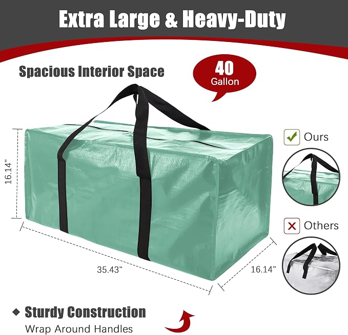 Extra Large Moving Bags with Zippers & Carrying Handles, Heavy-Duty Storage Tote - Image 2
