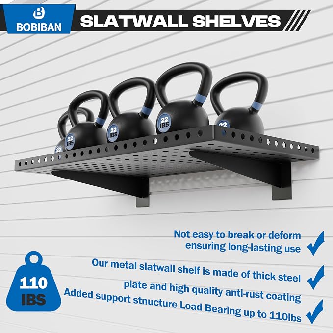 2 Pack Slatwall Shelves, Heavy Duty Black Metal Slat Wall Shelf - Image 3