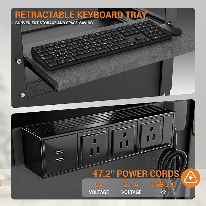 Mobile AV Cart with Cabinet, Rolling Computer Cart Height Adjustable Rolling - Image 8