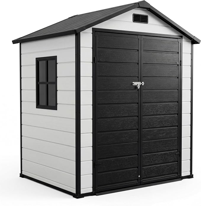 Outdoor Storage Shed with Floor, Plastic Resin Garden Shed with Window & by Garvee