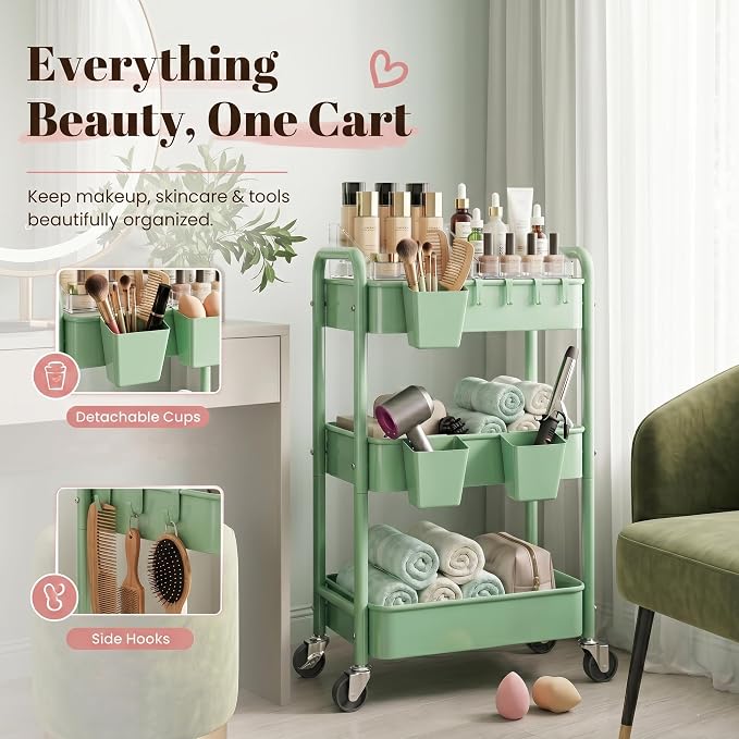 3 Tier Rolling Storage Cart Metal - Image 8