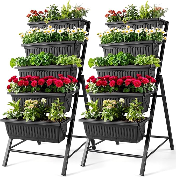 SEJOV 2 Pack Vertical Raised Garden Bed, 5 Tiers Elevated Planter Box by SEJOV