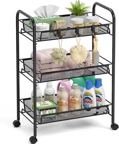 TOOLF 3-Tier Metal Rolling Cart, Mesh Wire Easy Assemble Utility Cart, Storage by TOOLF
