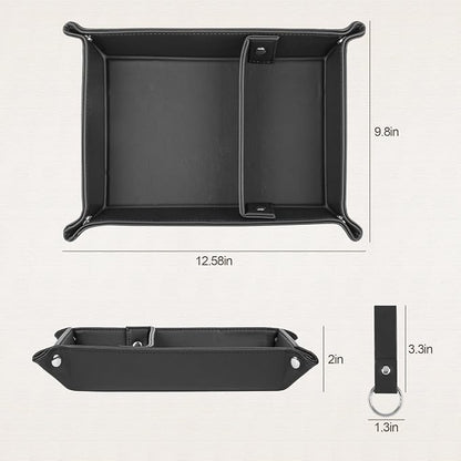 Deluxe Leather Tray Desktop Storage Organizer Watch Remote Control Jewelry Cell - Image 4
