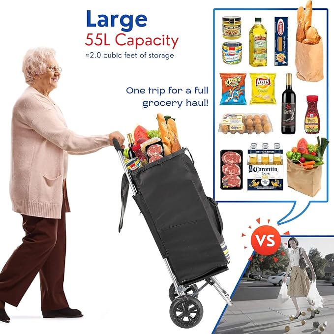 Shopping Cart, Super Loading Grocery Trolley, 220 lbs Capacity, Foldable Cart - Image 6