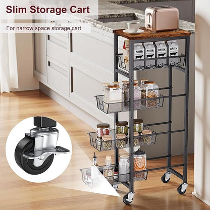 Slim Rolling Cart, 4-Tier Storage Cart, 9.1inch Narrow Kitchen Rolling Cart on - Image 2
