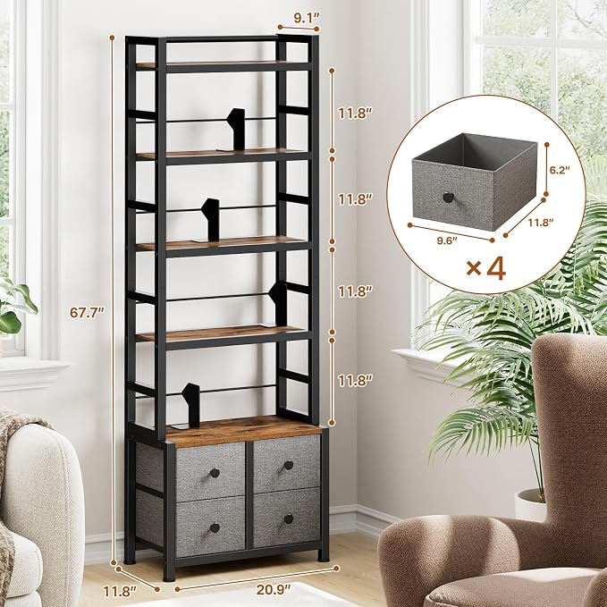 5 Tier Bookshelf, Modern Bookcase - Image 3