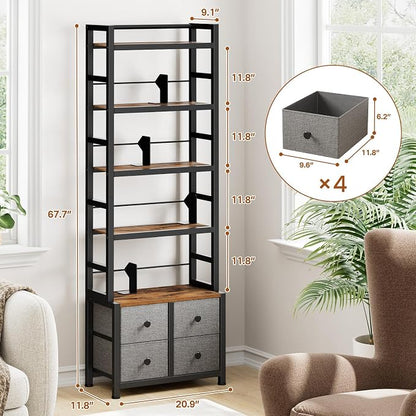 5 Tier Bookshelf, Modern Bookcase - Image 3