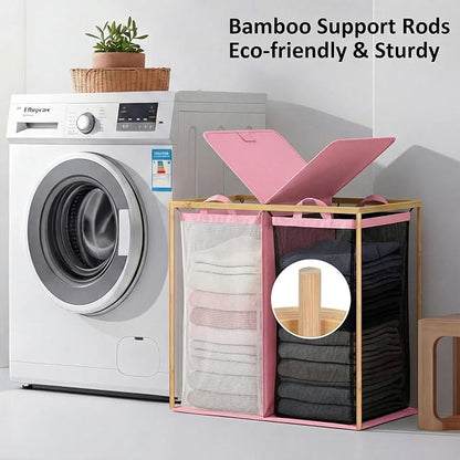 efluky Laundry Hamper with Lid, Double Laundry Basket with 2 Removable Bags - Image 2