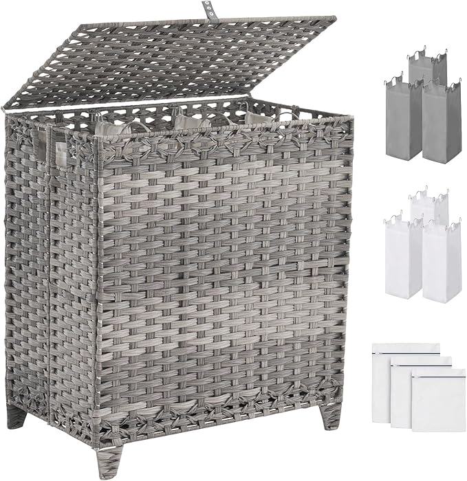 Laundry Hamper with Lid, 190L Large Laundry Basket 3 Section with 6 Removable by Hiagnete