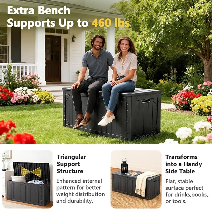 Outdoor Storage Box, 100Gallon Deck Box Outdoor Storage Bench Outside - Image 7