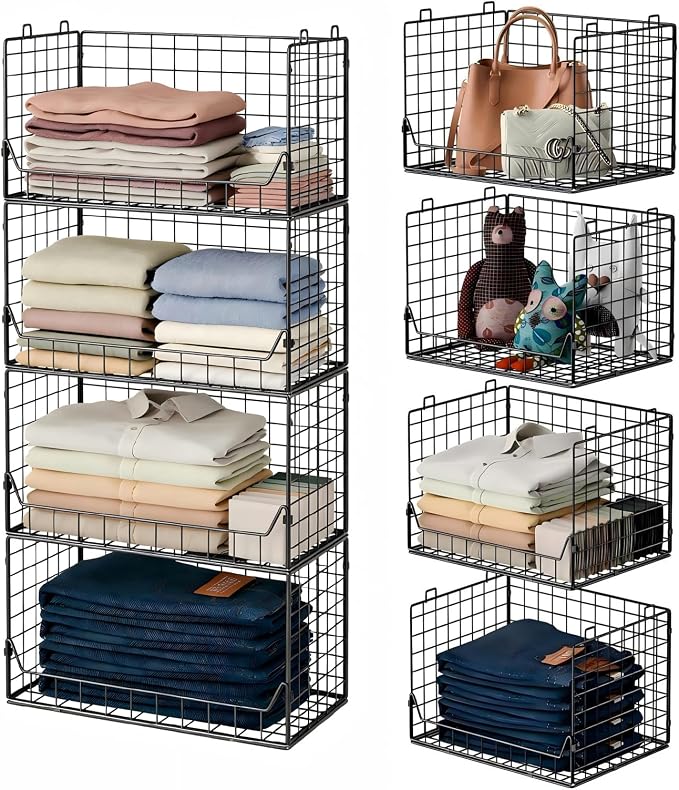 4-Tier Extra Height Stackable Closet Organizer – Foldable Storage Bins by Jakyitvi