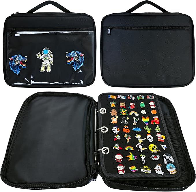 Black 6 Binder Enamel Pin Display Bag, Pin Books by miiinaps