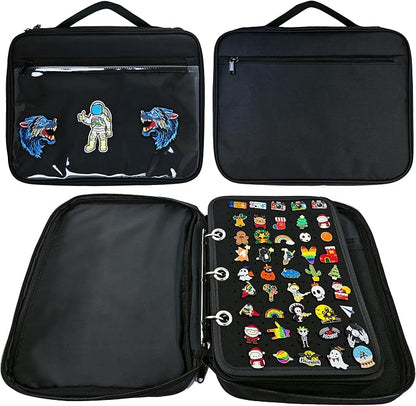Black 6 Binder Enamel Pin Display Bag, Pin Books by miiinaps