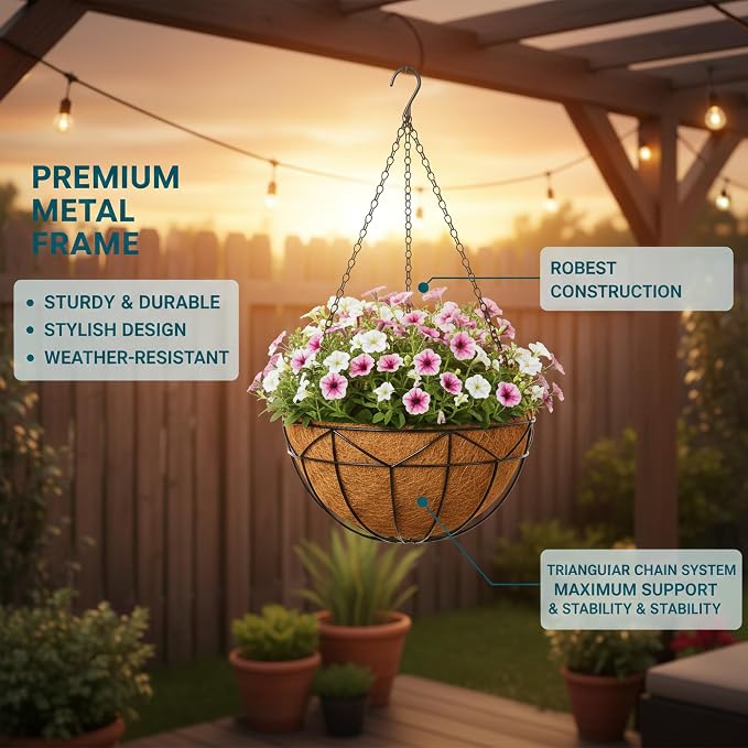 Unique Metal Iron Geometric Hanging Planter Set of 4 Stylish 12 Inch Extra Deep - Image 4