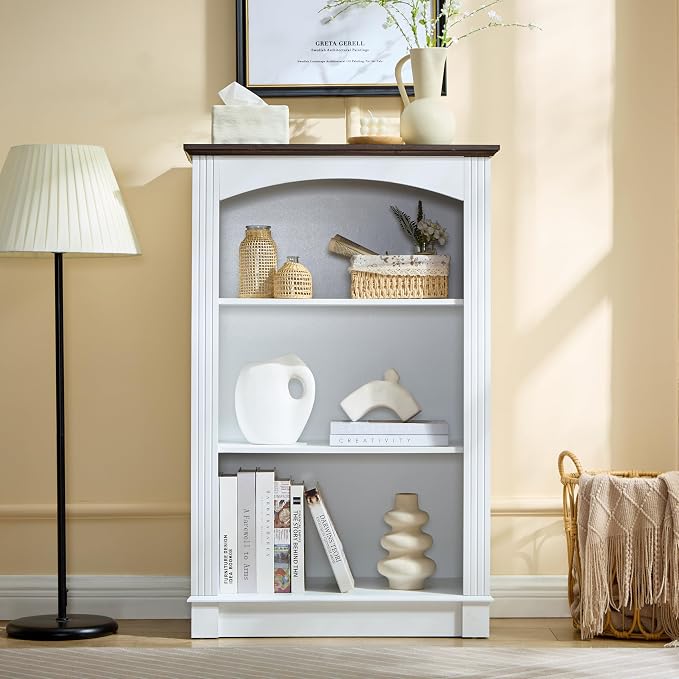 White Bookshelf, 3 Tier Bookcase and Kids Bookshelf, Small Storage Cabinet - Image 3