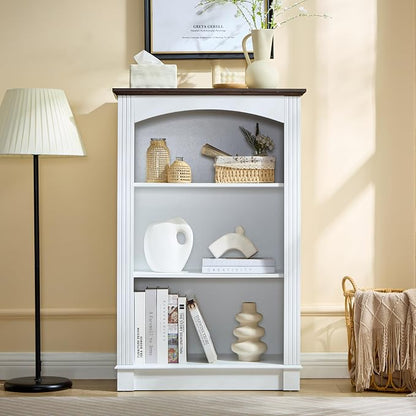White Bookshelf, 3 Tier Bookcase and Kids Bookshelf, Small Storage Cabinet - Image 3