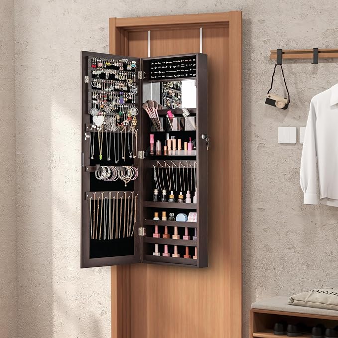 CHARMAID Jewelry Cabinet Wall or Door Mounted, Hanging Lockable Jewelry Armoire - Image 2