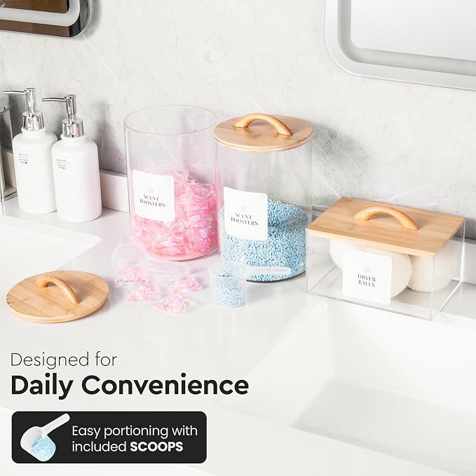 Laundry Pod Storage Container Set | Two 3L Glass Jars & One Acrylic Dryer Sheet - Image 6