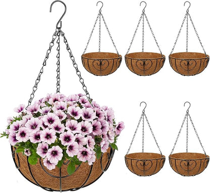 10 inch Metal Hanging Baskets for Plants Outdoor, 6 Pack Metal Wire Hanging by NatureCrafted
