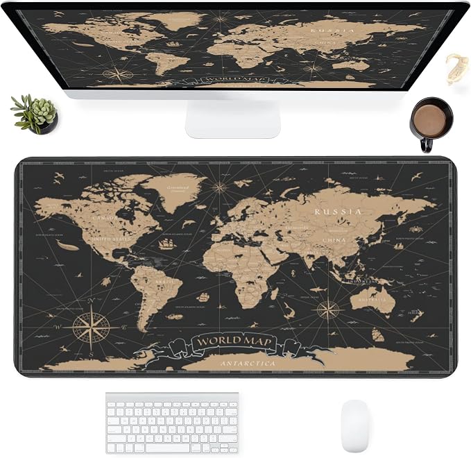 Desk Mat, Vintage World Map Extended Gaming Mouse Pad by SKYDAWNY