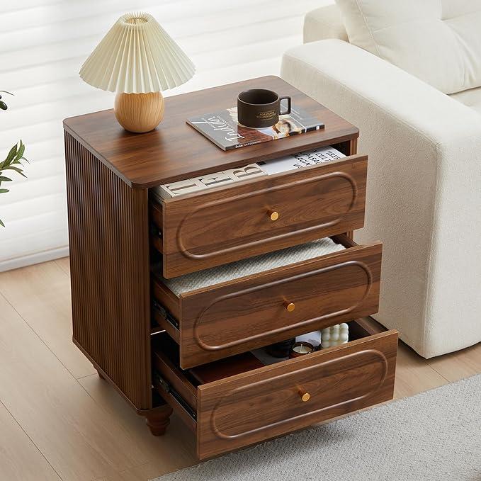 3 Drawer Fluted Dresser for Bedroom Set of 2, Mid Century Modern Chest of - Image 5