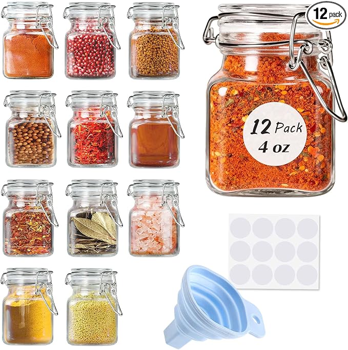 SPANLA Spice Jars, 12 Pack 4oz Small Glass Jars by SPANLA