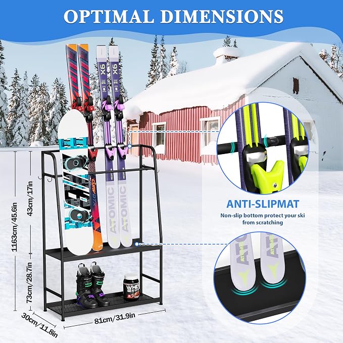Ski Rack for Garage, Freestanding Snowboard Rack for Ski, Ski Boot, Ski Poles - Image 2